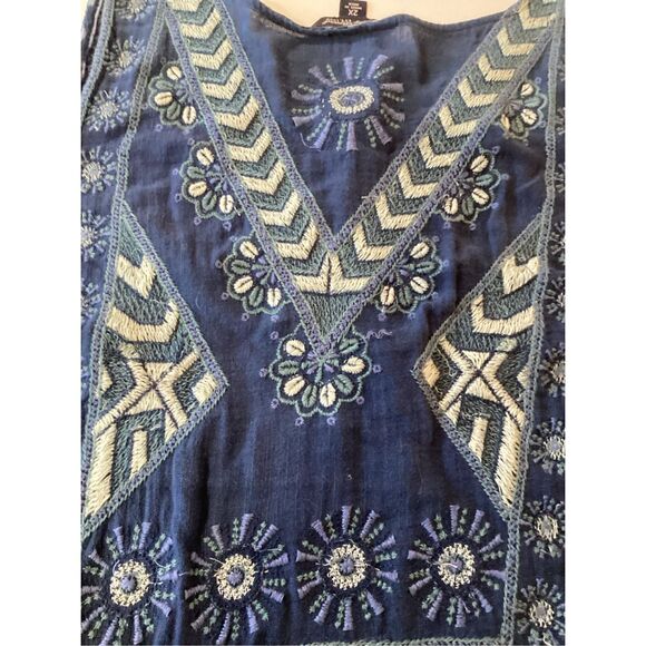 Lucky Brand Boho Midi Dress Sz 2X Indigo Embroidered Flowy - Picture 8 of 9